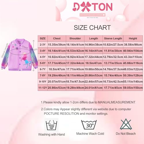 DXTON Girls Baseball Bomber Jacket Zip/Button Sweatshirt Fall Winter Outwear Coat for Kids Toddler 3-12 Years2