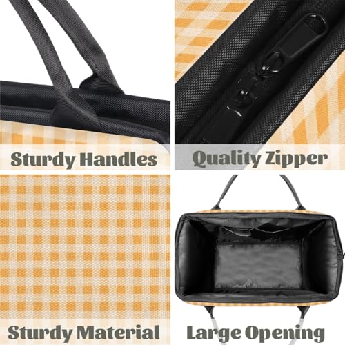 Overnight Weekender Bag for Women Men Orange Plaid Pattern Waterproof Carry On Travel Duffel Bags with Zipper Lightweight Sports Gym Bag Luggage Workout Handle Bags for Traveling Yoga Camping4