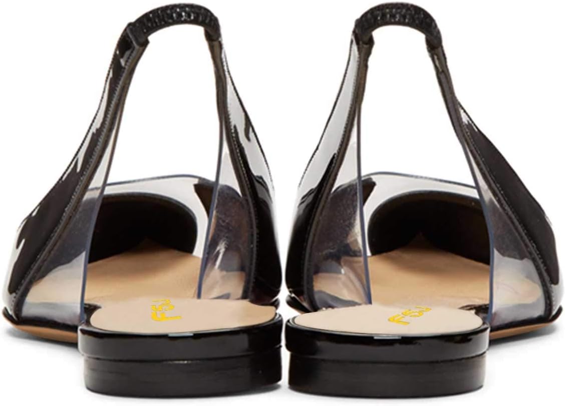 FSJ Women Fashion Clear Ballet Pointed Toe Slingback Pumps Low Heels Comfotable Casual Shoes Size 4-15 US