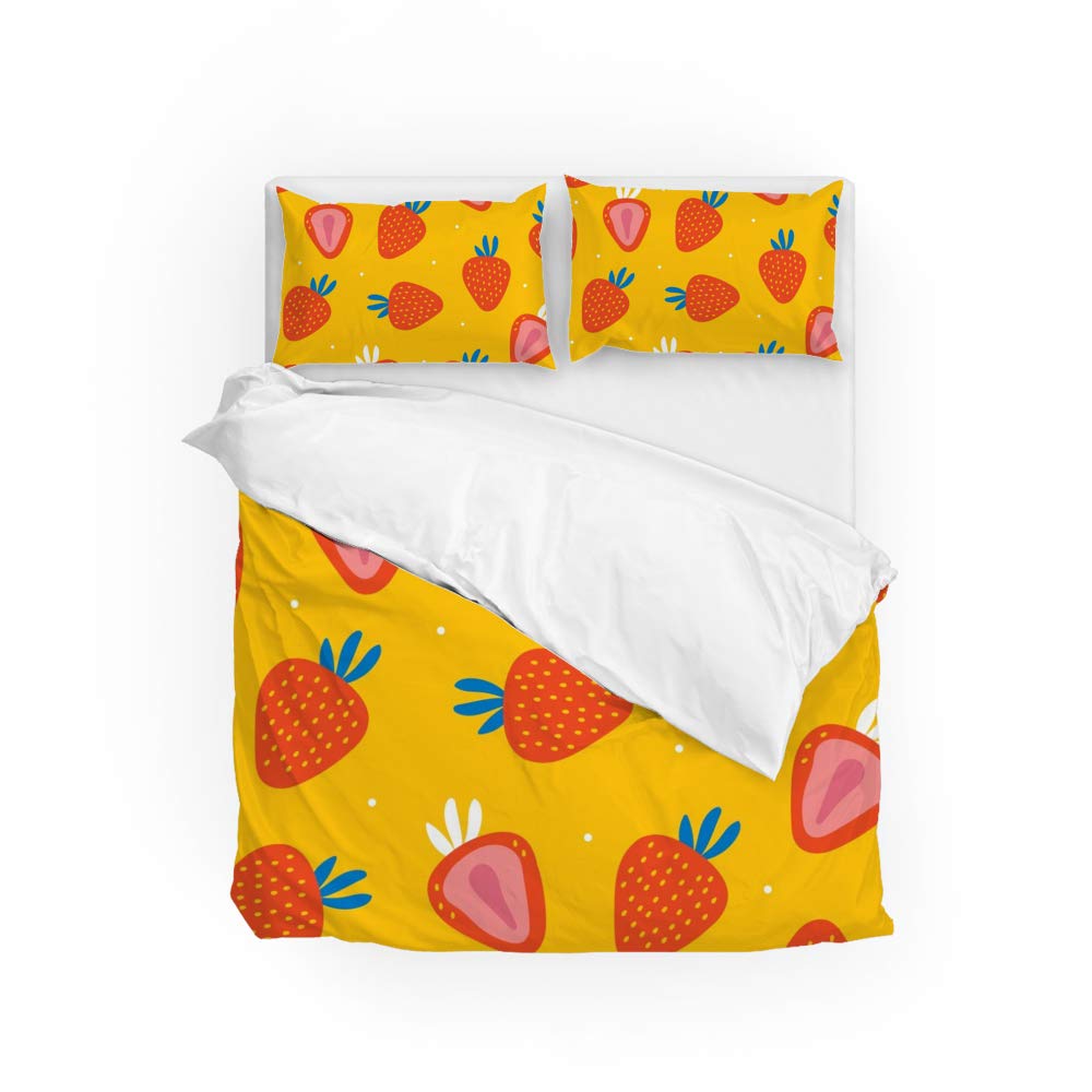 Housse de couette Juicy Strawberry anti-plis et ultra douce pour literie jaune grand lit