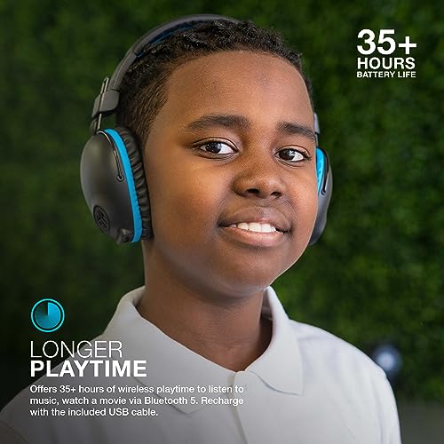 Image of JLab JBuddies Pro Wireless Over-Ear Kids Headphones, 35+ Hour Battery Life, Built-in Volume Regulators for Safety, Share Mode, Folding, Adjustable, Noise Isolation, with Mic, Blue