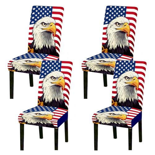 Chair Covers for Dining Chairs Set of 4 Bald Eagle Patriotic Dining Decor