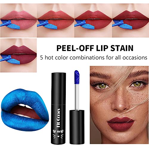5 Colors Peel Off Lip Gloss Tint, Tattoo Magic Color Peel Off Lip Tint Lip Stain, Amazing Non-Stick Cup Matte Velvet Liquid Lipstick Waterproof Lasting Tear-Off Red Lip Tint Makeup For Womens Girls #TOP3