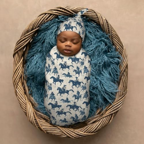 Image of Watercolor Cowboys Cool Newborn Swaddle Blankets Hat Sets Soft Baby Receiving Blanket Swaddle Sack for Baby Shower Infant Boy Girl Gift