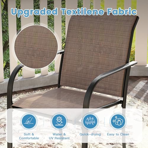 Image of DIFY Patio Chairs Set of 2, Stackable Textilene Outdoor Dining Chairs with Metal Frame, All Weather Outdoor Chairs Set for Backyard Garden Deck Poolside, Brown