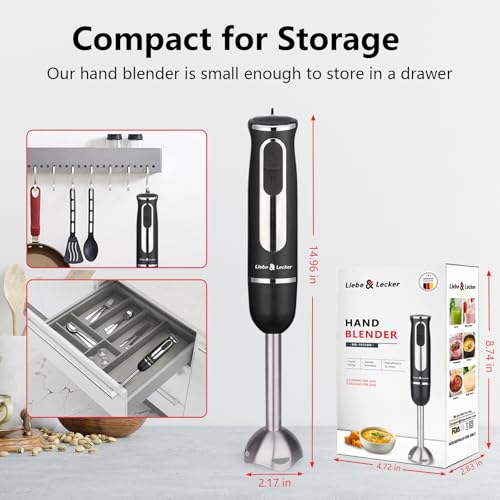 Image of Liebe&Lecker Immersion Hand Blender 300W Handheld Electric Stick Blender | 2 Speed Stainless Steel Handheld Blender, Small Soup Blender Smoothie Maker, Zero BPA Food Processor Kitchen Appliances