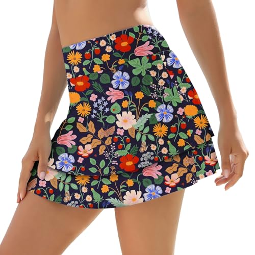WOWENY Swim Skirt for Women 2 Layered Ruffled Flowy Floral High Waisted Swimsuit Built-in Swim Bikini Bottoms
