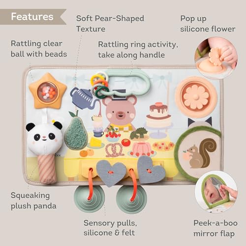 Taf Toys Aktivitätentafel Baby Peek&Pop – Busy Board Sensorisch 12 Aktivitäten – Feinmotorik & Erwachen – Montessori Spielzeug – ab 6 Monaten – 38,5 x 23 cm 13845