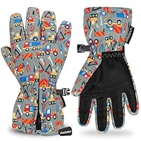Andake Kinder-Skihandschuhe, Winter-Skihandschuhe, Winddicht, wasserdicht, warm, Outdoor-Sporthandschuhe ，Für Jungen und Mädchen(Bitumen Grey Mechanicstt- 3-6Y:XXS)