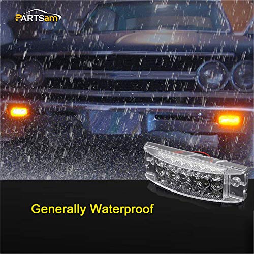 Partsam 4Pcs 6" Rectangle Truck Trailer Amber Led Side Marker Lights And Turn Signal Lights 20 Diodes W/Reflectors, Clear Lens, Waterproof Sealed, Surface Mount #TOP5