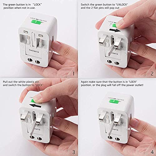 Image of Atevon Universal Travel Adapter - Worldwide All-in-One Power Converter with Dual USB Ports | Compatible with UK /US /EU /AUS Outlets | for Phone, Laptop, Tablet, Camera (White)