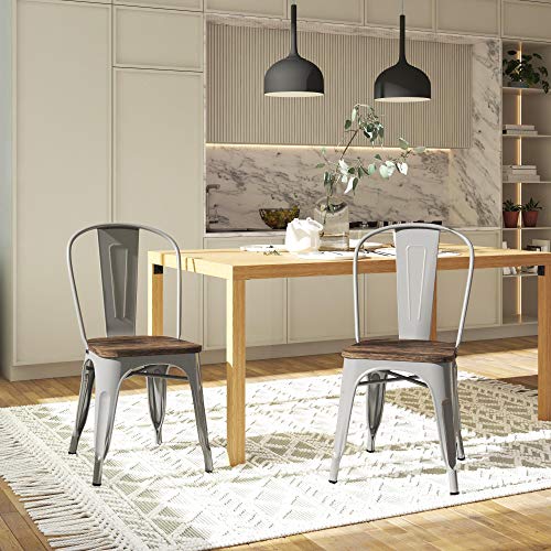 Dhp Fusion Metal Wood Seat, Silver, Set Of 2, Dining Chair #TOP11