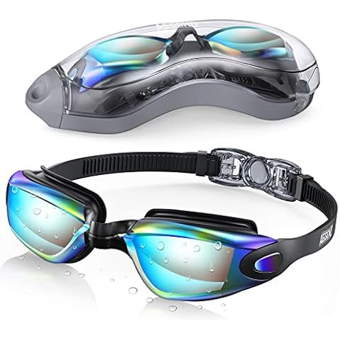 aegend Mirrored Swimming Goggles 2.0 No Leaking Anti Fog UV Protection Triathlon Swim Goggles Mirrored Coated Free Protection Case Adult Men Women Youth Kids Child, Black Cover