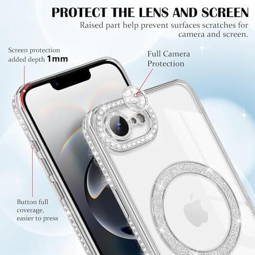 Image of DIZORO Compatible with (iPhone 17e /iPhone 16e Case) Clear Luxury Diamond Glitter Case |Camera Lens Protector with Glitter Ring |Glossy Shiny Back Cover Case for Girls Women -Silver