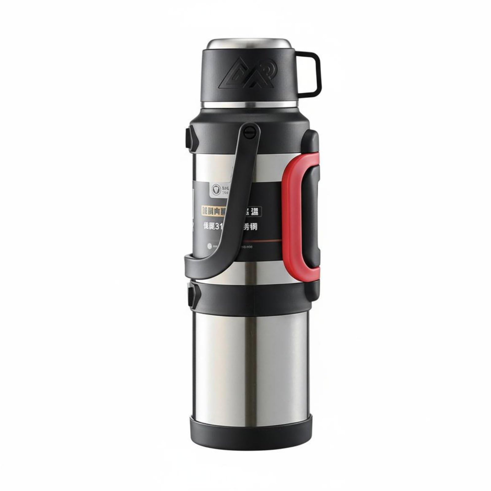 rockible Botella Térmica de Gran Capacidad Tapa que Sirve como Taza Jarrislante con Asa Bocncha Botella con Aislamiento Al Vacío para Viajeros, Color Acero, 3200ml