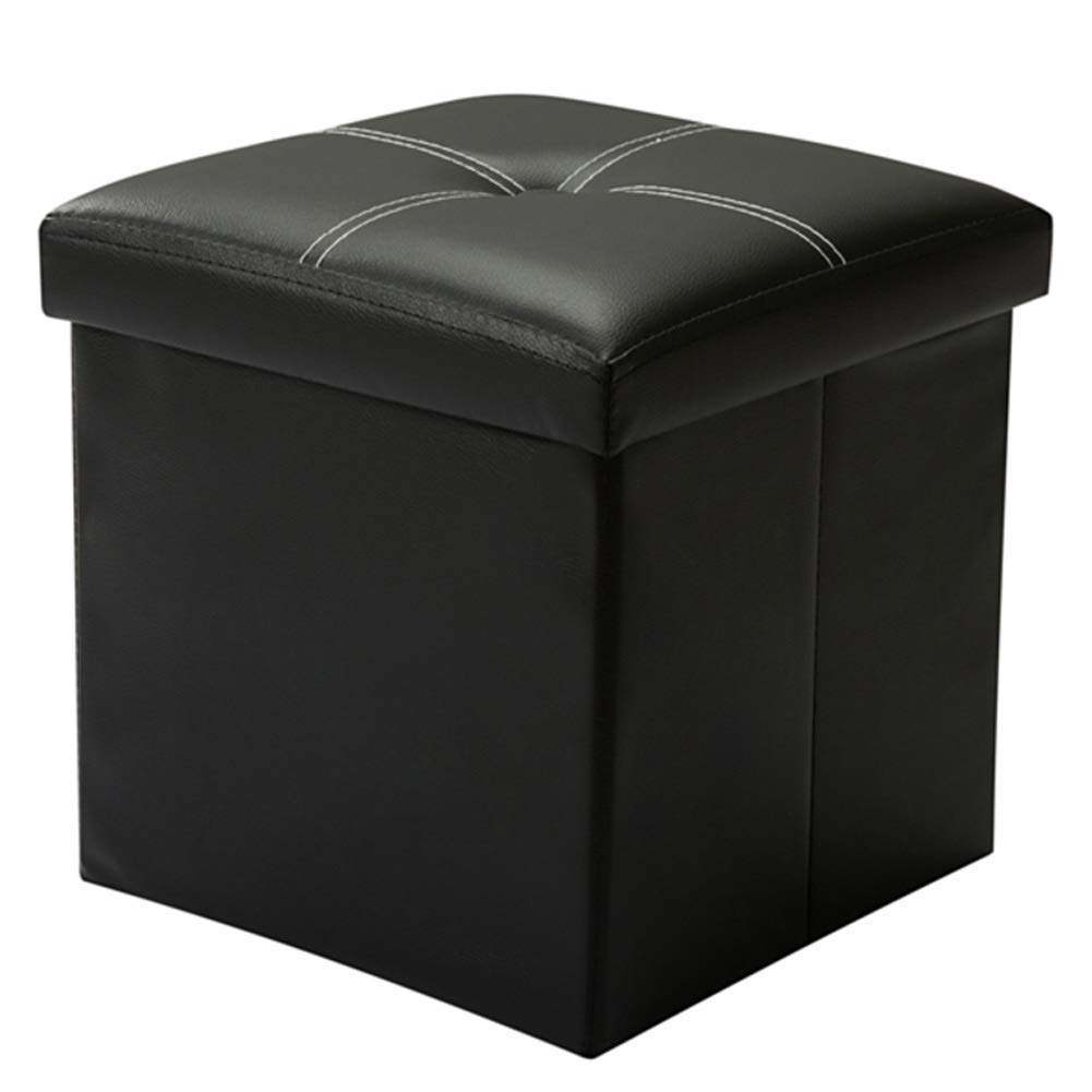 Repose-Pieds Pouf Coffre Noir 30x30cm | Petit Tabouret Cube Pliable en Cuir