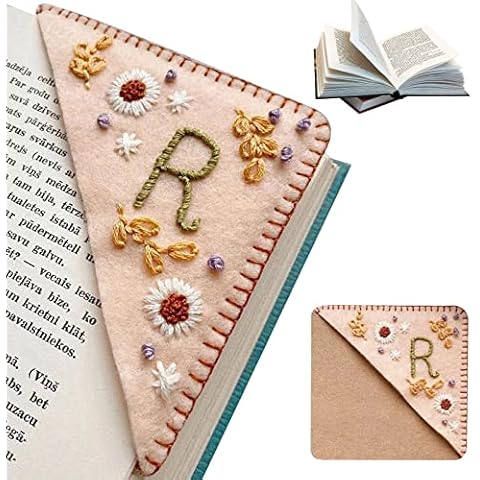 YEJAHY Handbesticktes Eck-Lesezeichen, niedliches Blumen-Filz-Dreieck-Lesezeichen Cover