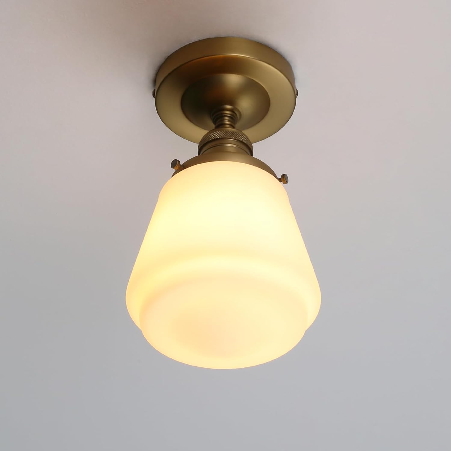 Industrial Semi Flush Mount Ceiling Light with Milk White Glass Pendant Lamp Shade, Vintage Close to Ceiling Light Fixture for Porch, Hallway, Entryway, Kitchen, Bedroom, Hotel