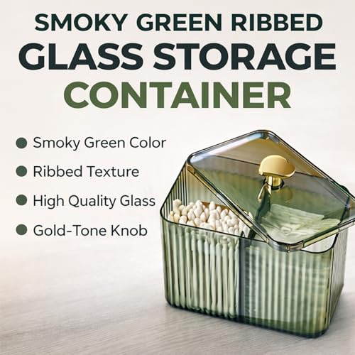 Image of KiZY Cotton Swab Holders, Acrylic Cotton Pad Holder, Qtip Holder with Lid, for Bathroom Canister Storage Organization, Vanity Cosmetic Makeup Organizer (Green, B)