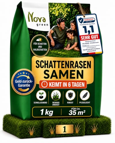 halmland Premium schaduwgazon, snel ontkiemend gazon, herfst, 1 kg = 30 m², droogbestendig, robuust, diepgroen, ideaal voor gazonreparatie, gazon nazaaien, nieuw zaaien