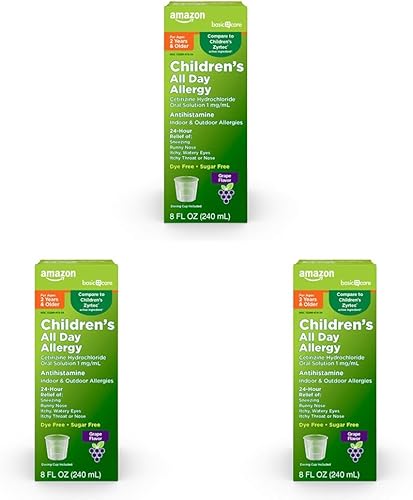 Tienda Basic Care Alivio de la alergia las 24 horas para niños, solución oral de clorhidrato de cetirizina, 1 mgmL, sabor a uva, sin tinte, 8 onzas