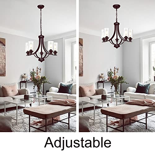 Melucee Farmhouse Chandelier Classic 22.6" Contemporary 5-Light Chandelier Lighting With Clear Glass Shade, Kitchen Light Fixtures Ceiling Foyer Lighting In Oil Rubbed Bronze Finish #TOP1