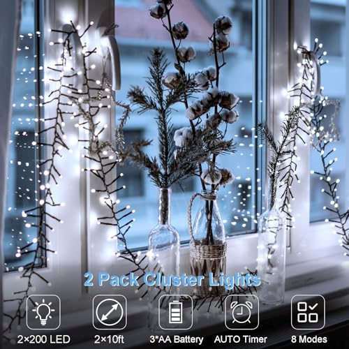 Image of BSGlobal 2 Pack Battery String Lights Total 20Ft 400 LED Christmas Lights