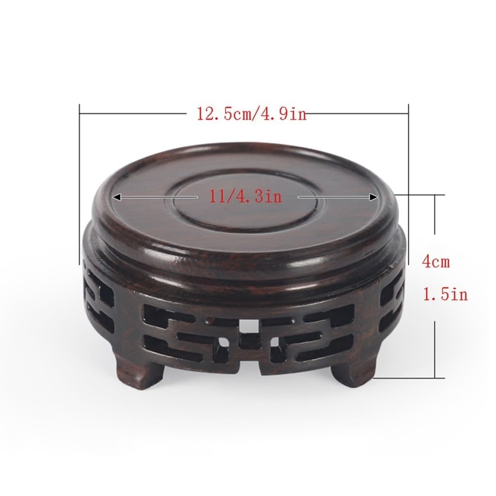 SLEEVE Base de Bonsaï Bois Massif Fond Rond Grain de Bois Petit théière Vase bonsaï bonsaï en Pot Jade Bouddha Statue décoration présentoir Base de Vase en Bois (Size : 4.9in)