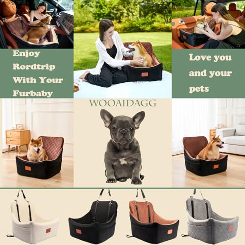 WOOAIDAGG Hundeautositz für mittelgroße Hunde, Auto-Reisebett für Haustiere mit Sicherheitsgurt-Kanal, abnehmbar und waschbar, verstellbaren Gurten, 3 Gurte (Schwarz)