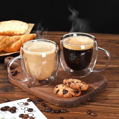 Double Walled Glass Espresso Cups Set of 2 - 5 oz Clear Insulated Mugs