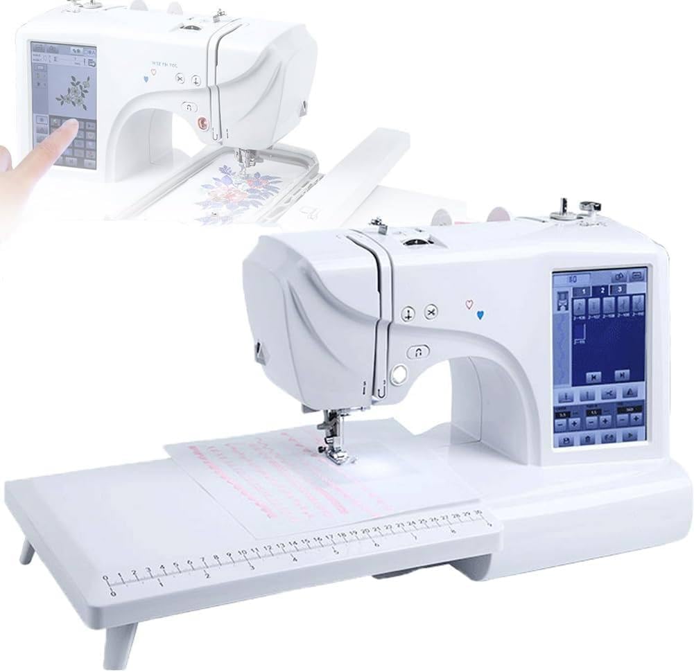 Electric Embroidery Machine, Automatic Sewing Machine, 210 Built-in Letters and 30 Pattern Borders, with 4x4/4x9.2" Embroidery Area, and LCD Touch Screen, USB Port