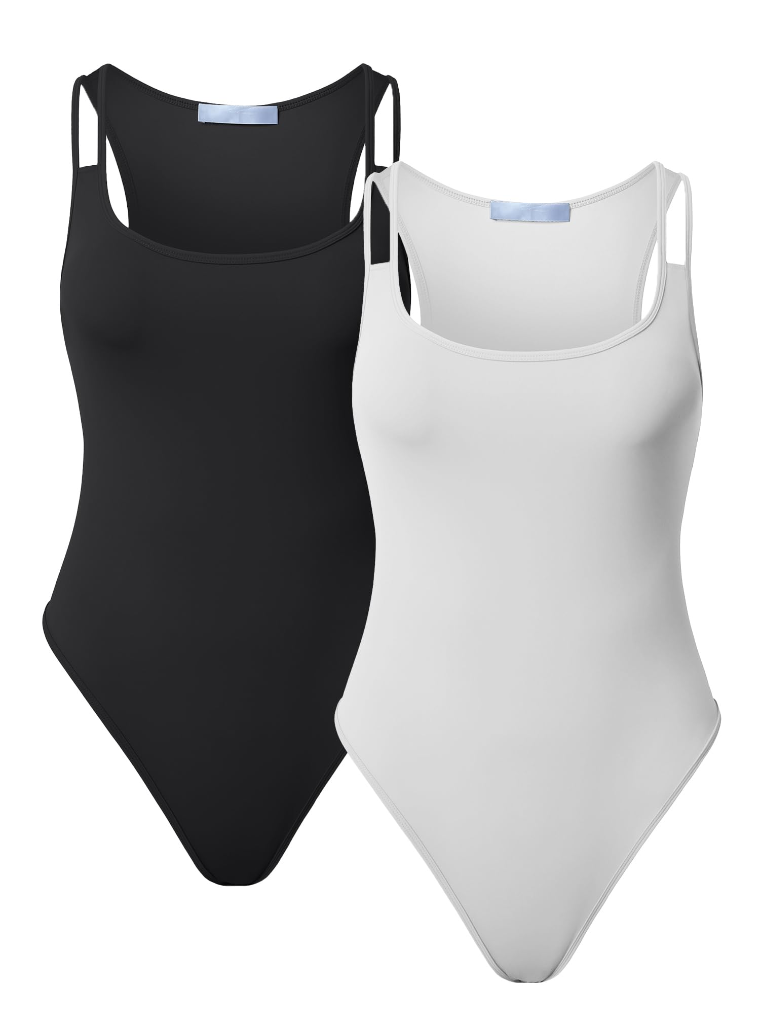 BLEVONHWomens 2 Piece Bodysuits Scoop Neck Racerback Tank Top Bodysuit Sleeveless Spaghetti Straps Thong Bodysuit