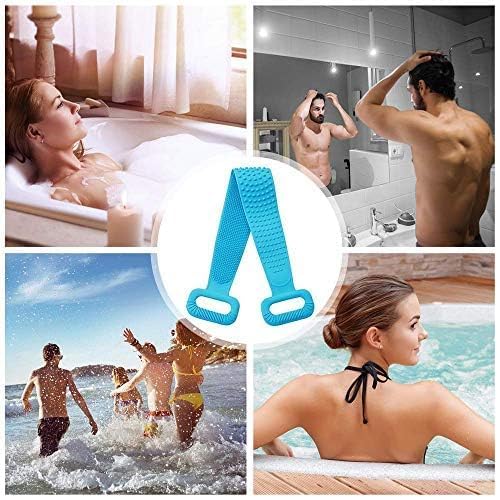 Image of Silicone Bath Brush with Long Handle - Soft Bristles Back Scrubber for Shower | Body Massage - Exfoliating Dirt Removal Brush for Men | Women (Standard Body Comdo)