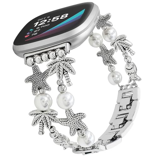 Correa de perlas compatible con Fitbit Versa y Sense miniatura 1