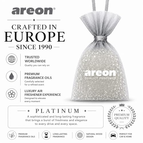 Image of AREON Pearls Lux Platinum Air Freshener Pack of 3 - Premium Perfume Beads for Car, Home, Office, Long Lasting Fragrance - Odor Eliminator - Luxury Scent Freshener for Small Spaces