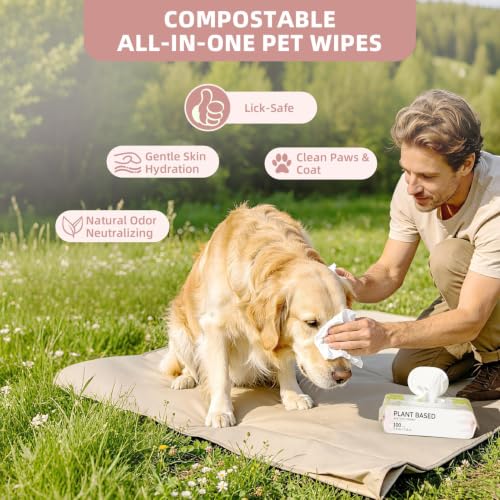 Image of IMMHABI 100 Count Lick-Safe Dog Wipes, Coconut Plant-Based Hypoallergenic Dog Wipes for Paws, Butt, and Anal Gland Care, Cleansing & Deodorizing for Puppies