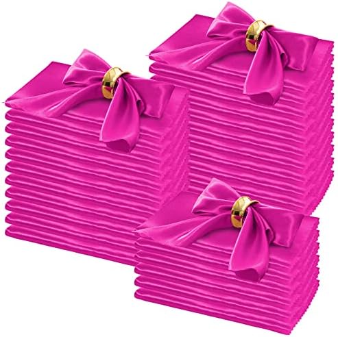 Horbaunal 100 Pack Satin Napkins 20" x 20" Oversized Dinner Napkins with Floral Edges, Soft Cloth Napkins for Parties, Weddings, Events, Hot Pink