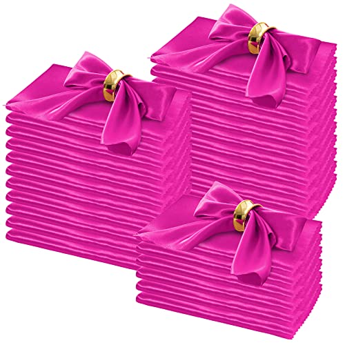Horbaunal 100 Pack Satin Napkins 20" X 20" Oversized Dinner Napkins With Floral Edges, Soft Cloth Napkins For Parties, Weddings, Events, Hot Pink #TOP21