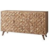 FineBuy Sideboard 140x78,5x40 cm Anrichte Massivholz Akazie Schrank Braun | Landhaus-Stil Kommode mit 3 Schubladen & 2 Türen | Flurschrank Echtholz | Schubladenkommode Massiv | Flurkommode
