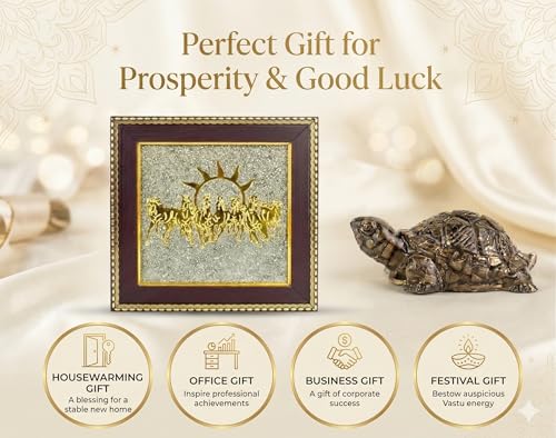 Image of 7 Horses on Raw Pyrite Frame & Pyrite Tortoise (Kachhua) Combo | Vastu Feng Shui Wealth, Money, Good Luck Decor for Home Office Gift