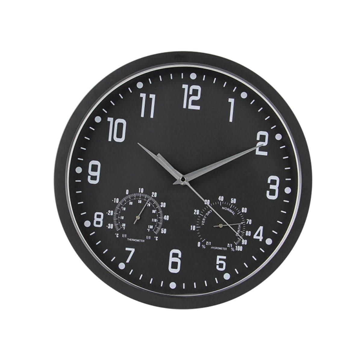 DECHOUS Reloj de Pared Moderno Termómetro y Higrómetro Diseño Retro Elegante Números Grandes y Movimiento de Cuarzo Silencioso para Salón Dormitorio y Oficina Marco Negro y Agujas