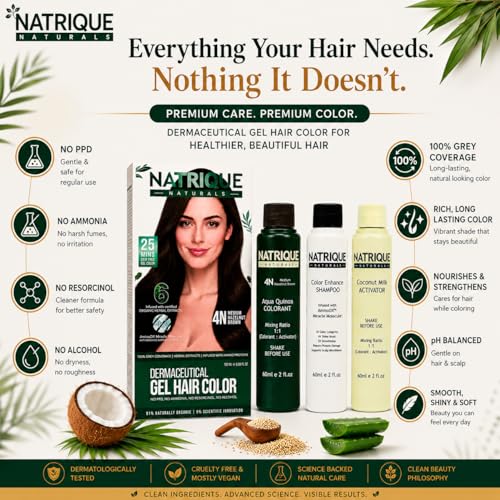 Image of Naturals Gel Hair Color Medium Hazelnut Brown 4N | Amino Peptide Bond-Repair Technology | Ammonia, PPD & Paraben Free | 6 Herbal Extracts | 100% Grey Coverage | pH Balanced | 180gm