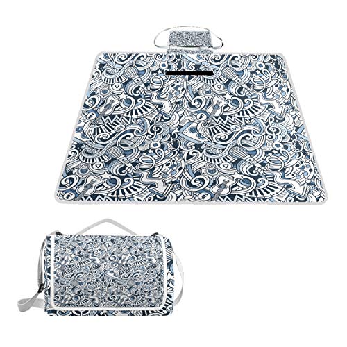 XINGAKA Picnic Blanket,Popstar Party Music Doodle Print，Large Beach Blanket Outdoor Camping,Waterproof Backing,Foldable