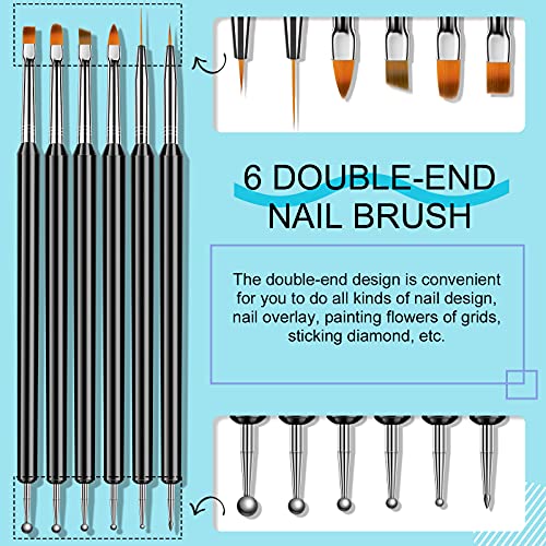 Saviland Nail Art Brushes Set - 6Pcs Double-End Nail Art Brushes Kit Professional Nail Art Tools Kit With Painting Dotting Line Pen For Gel Polish Nail Design Nail Carving French Nails #TOP1