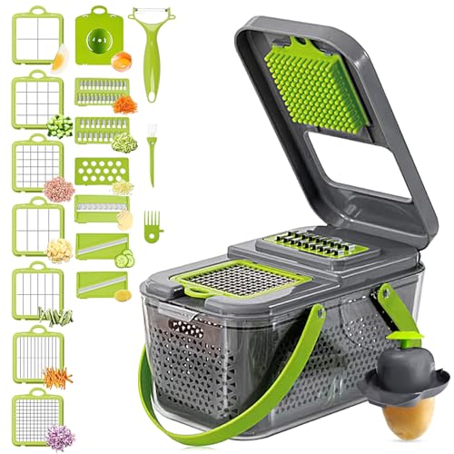 Ulife Mall 22 in 1 Vegetable Chopper,Mandoline Slicer Grater Multifunctional Chopper Vegetable Cutter with 13 Blades Onion Salad Veggie Cutter with Container All in ONE Slicer Kitchen Tools & Gadgets