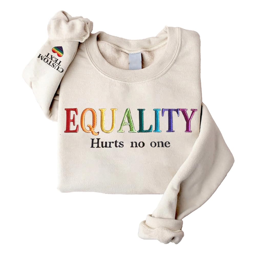 Personalized LGBTQ Sweatshirt, Pride Month Gift, Custom Rainbow Sweater with Text on Sleeve, Shirt for Pride Month