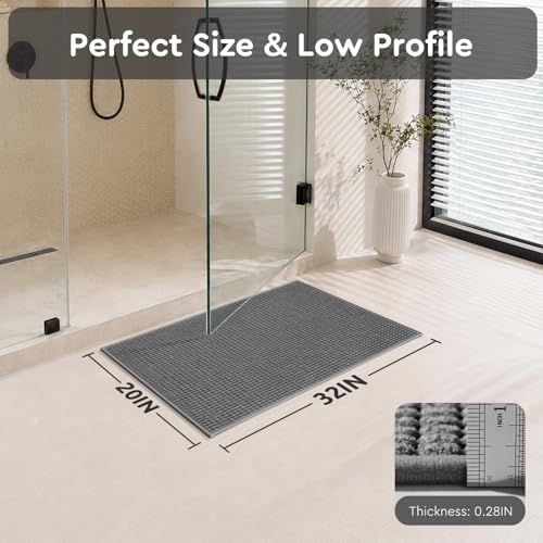 tchdio Bathroom Rugs, Absorbent Quick Dry Thin Bath Mat, Non Slip Washable Bath Rugs with Solid Rubber Backing, Low Profile Bath Mats for Bathroom, Grey, 20" x 32" — view 2