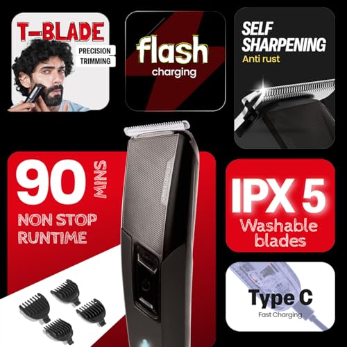 Image of Bombay Shaving Company Pro Beard Trimmer For Men | 6 Beard Trimming Combs, Self-sharpening Stainless Steel Blades, Type C Charging Port | Beard Styling Trimmer | Travel Shaver | Gifts For Men