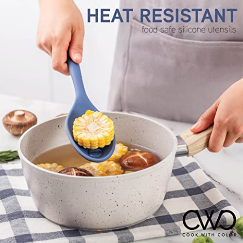 Cook With Color Silicone Spatula Set- 4 Piece Kitchen Utensil Set With 1 Large Silicone Spoon, 1 Mini Slotted Turner, 2 Mini Silicone Cooking Spoons (Navy) #TOP3