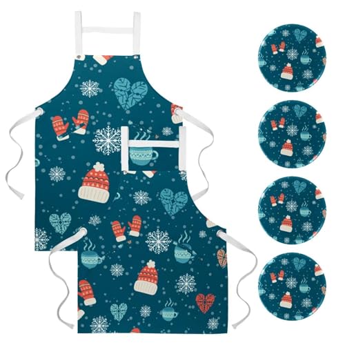 Lot de 2 tabliers de cuisine avec broches de Noël pour service et pâtisserie